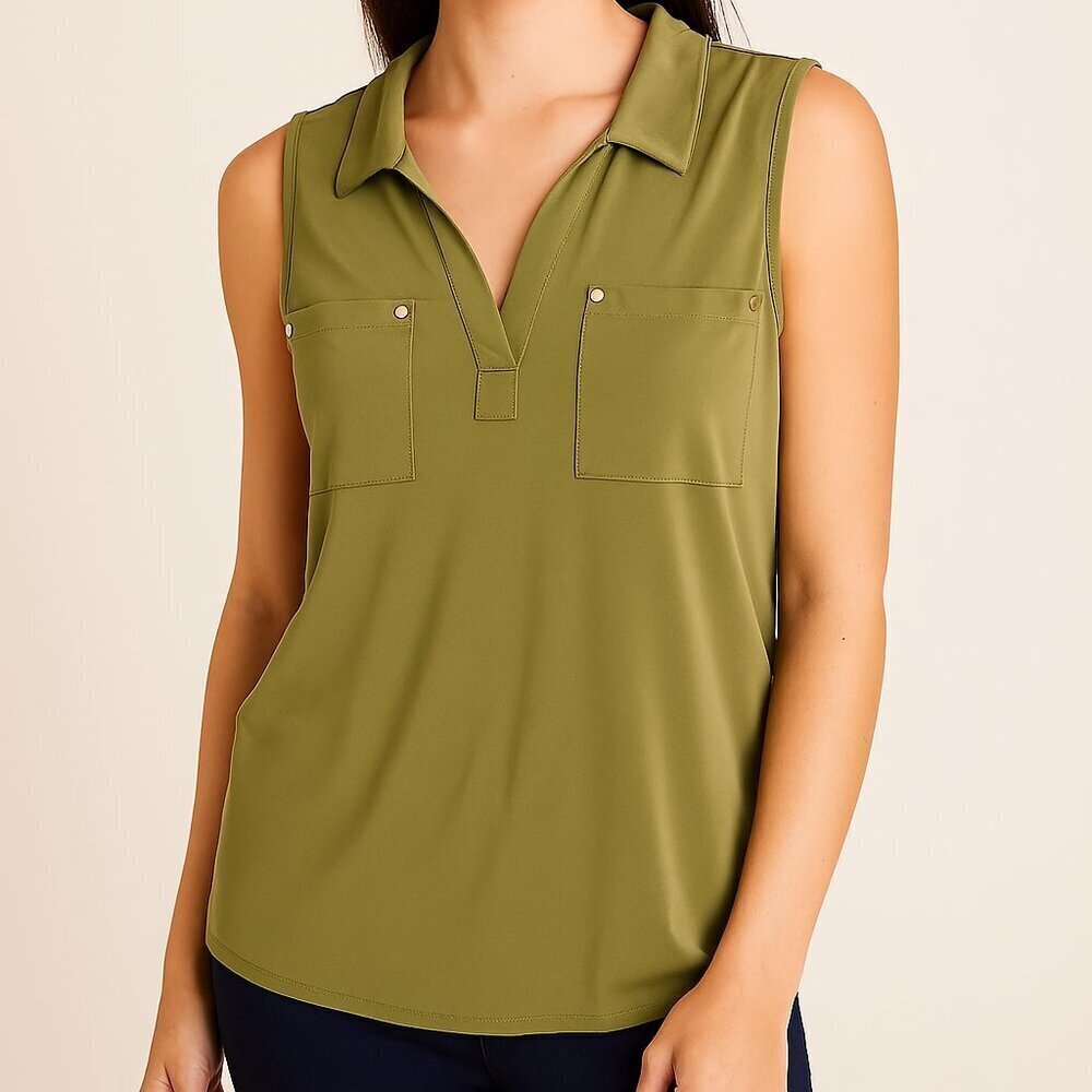 Jones New York Olive Green Sleeveless Blouse Small